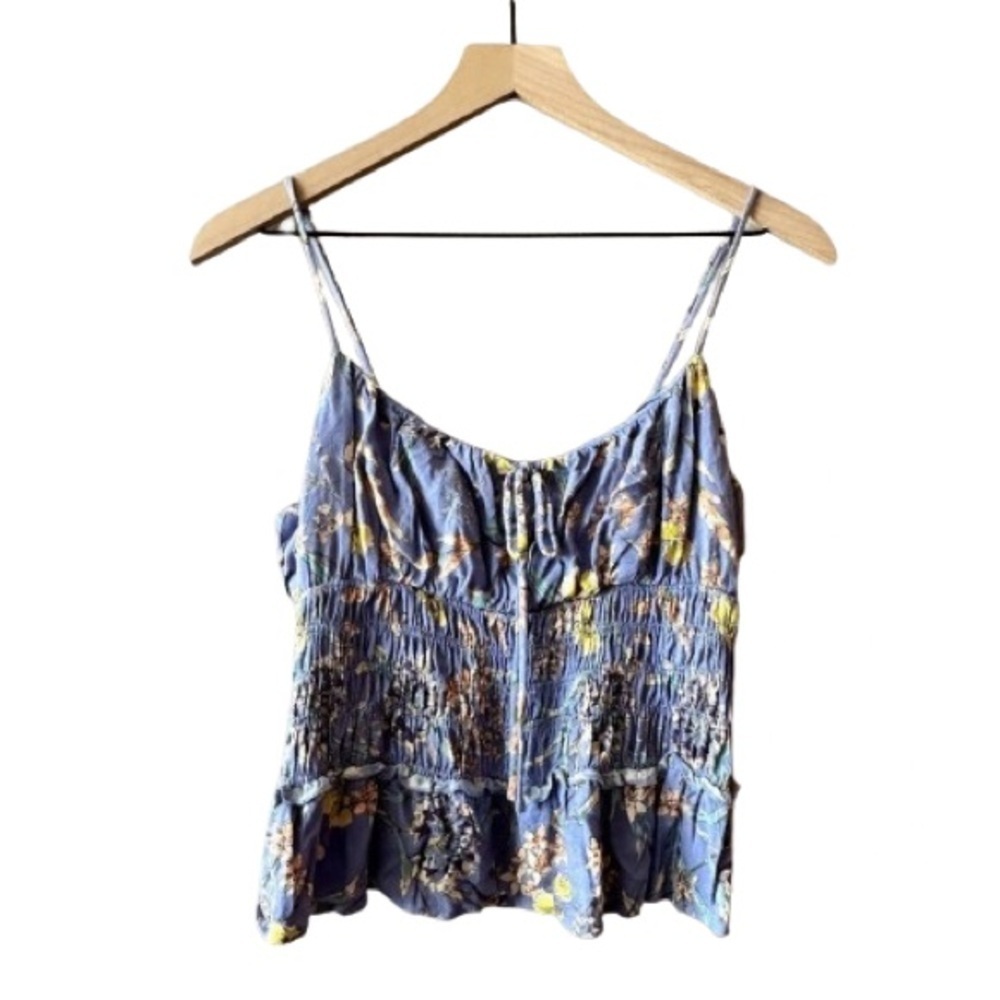 Women's M ASTR Floral Peplum Smocked Tank Cami Purple Blue Adjustable Straps